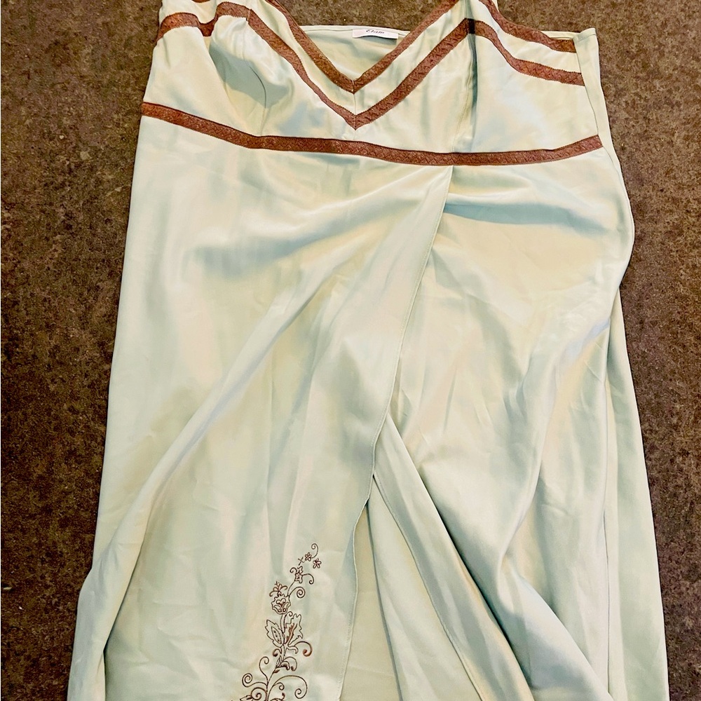 Pale Aqua Silk Poly Slip Lingerie Nighty Embroidered Paris Adjustable Straps